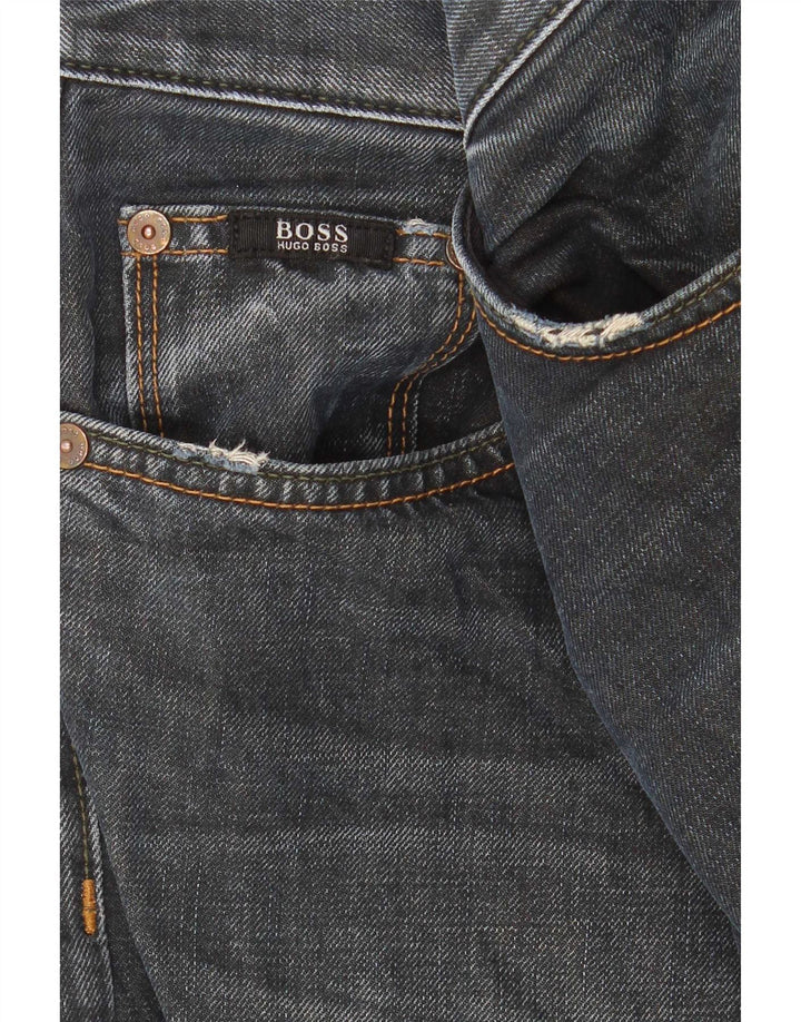 Hugo Boss Mens Straight Jeans W38 L32 Azul Marinho Algodão