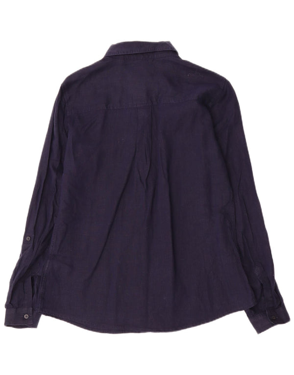 Camisa feminina Marks & Spencer Reino Unido 10 pequena linho azul marinho