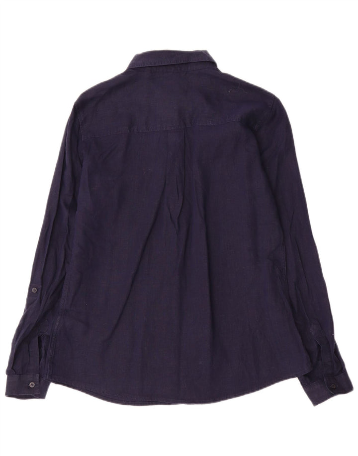 Camisa feminina Marks & Spencer Reino Unido 10 pequena linho azul marinho