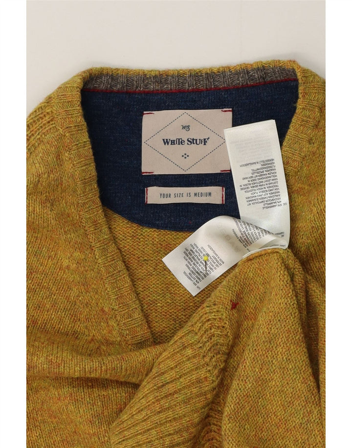 Suéter masculino branco com decote em V, lã de carneiro amarelo médio