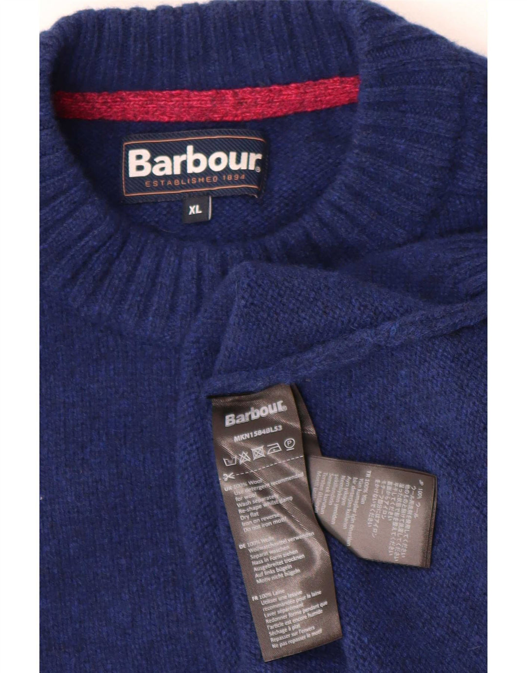 Suéter masculino Barbour com gola redonda XL lã azul