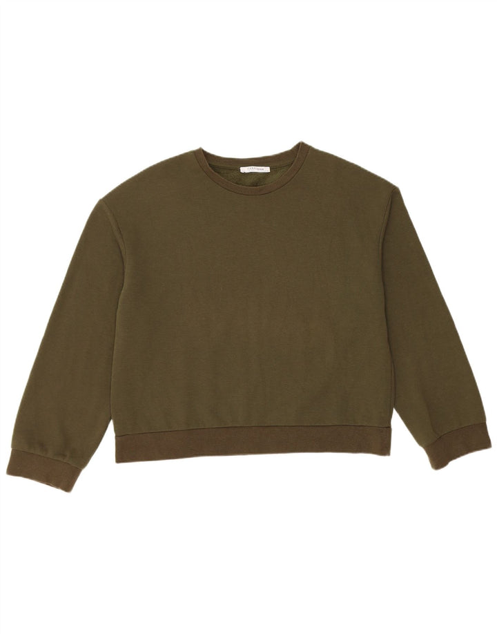 Zara moletom feminino oversized jumper UK 10 pequeno algodão cáqui
