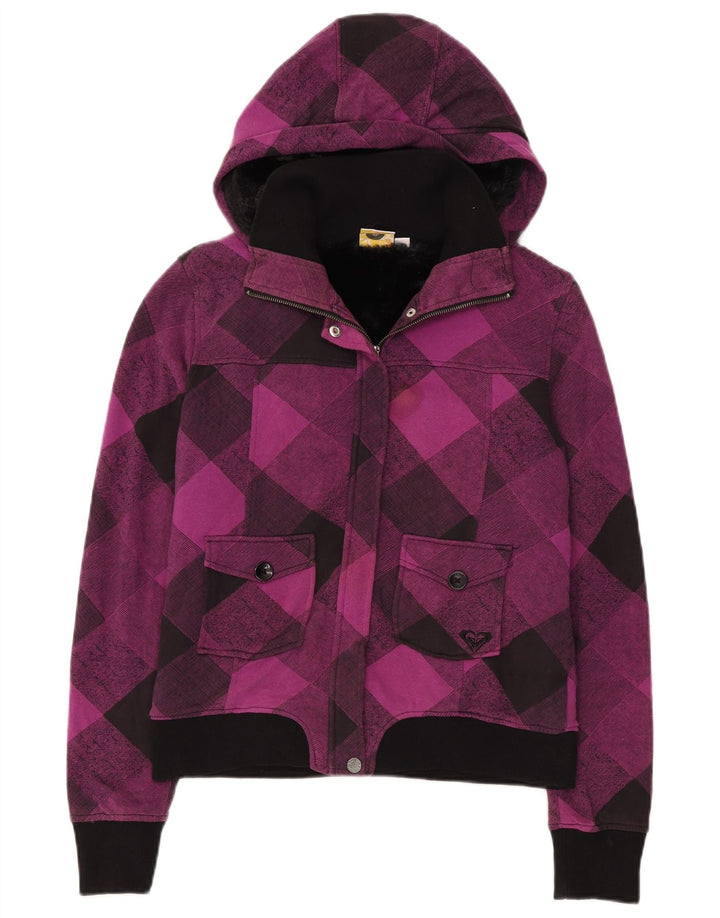 Jaqueta bomber feminina Roxy com capuz Reino Unido 12 algodão xadrez médio roxo