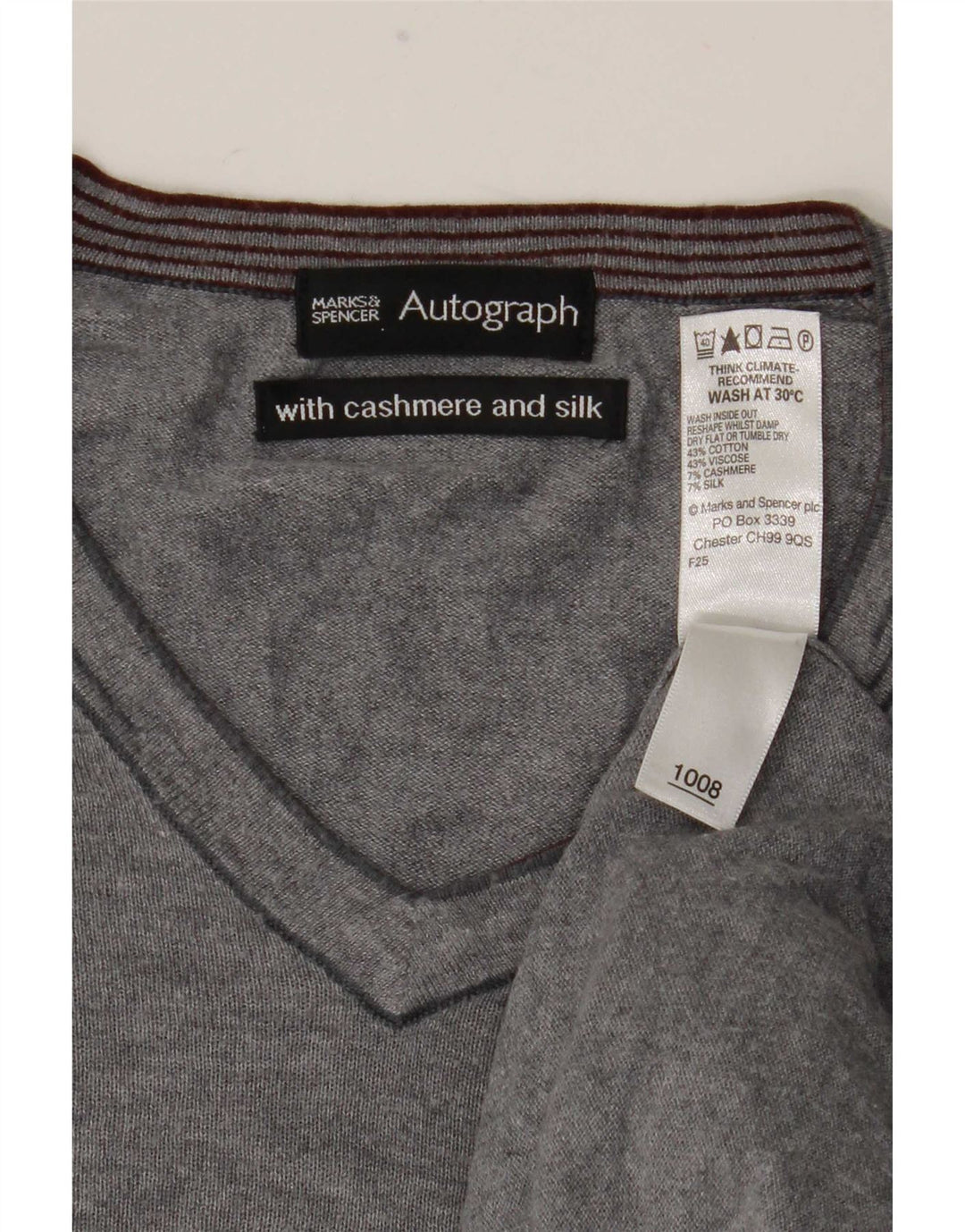 Marks & Spencer Mens Autograph Top manga comprida algodão cinza médio