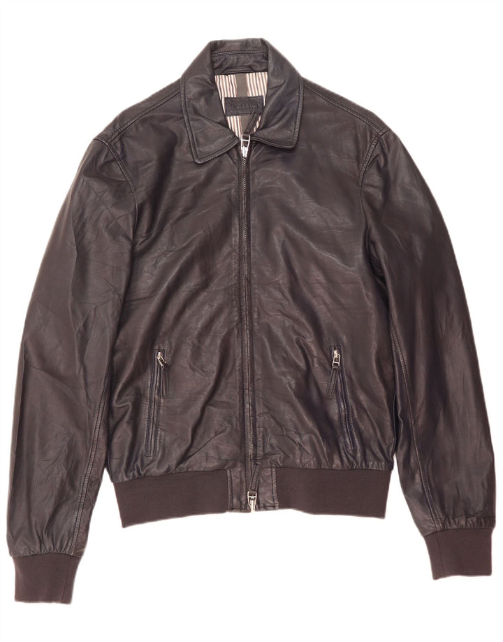 Jaqueta masculina de couro bomber Pollini IT 50 grande couro azul marinho