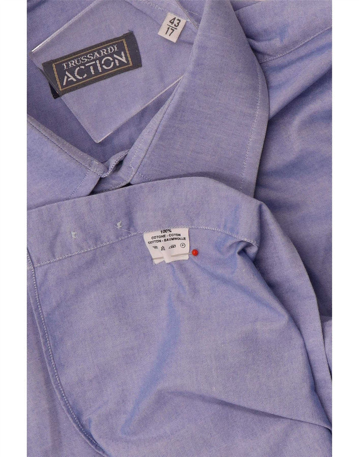 Camisa masculina Trussardi tamanho 43 17 XL algodão azul