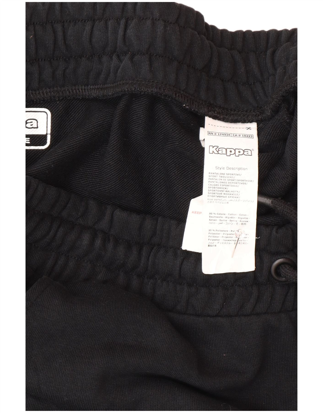 Calça de treino masculina Kappa Joggers grande algodão preto