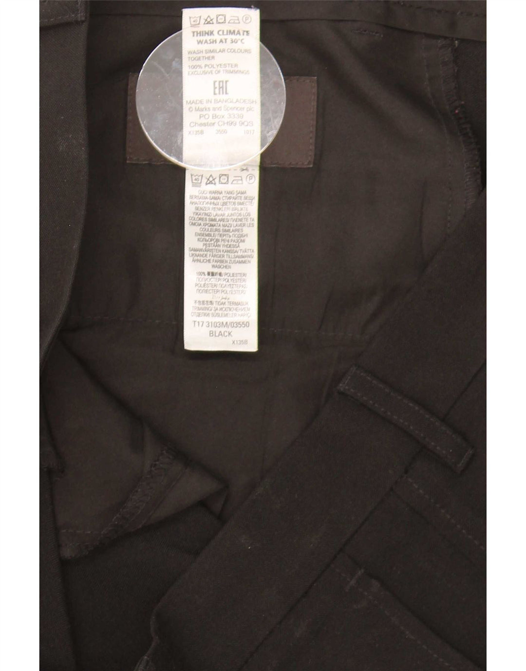 Calça Chino Slim Masculina Marks & Spencer W34 L33 Poliéster Preto