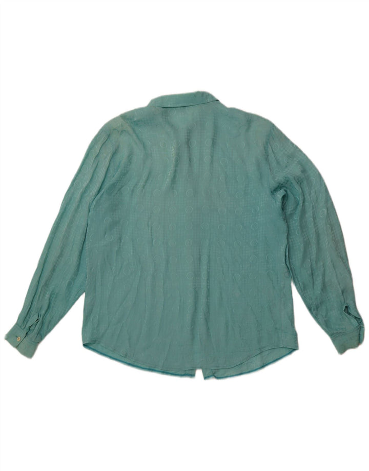 Blusa feminina VINTAGE IT 48 XL azul geométrico acetato