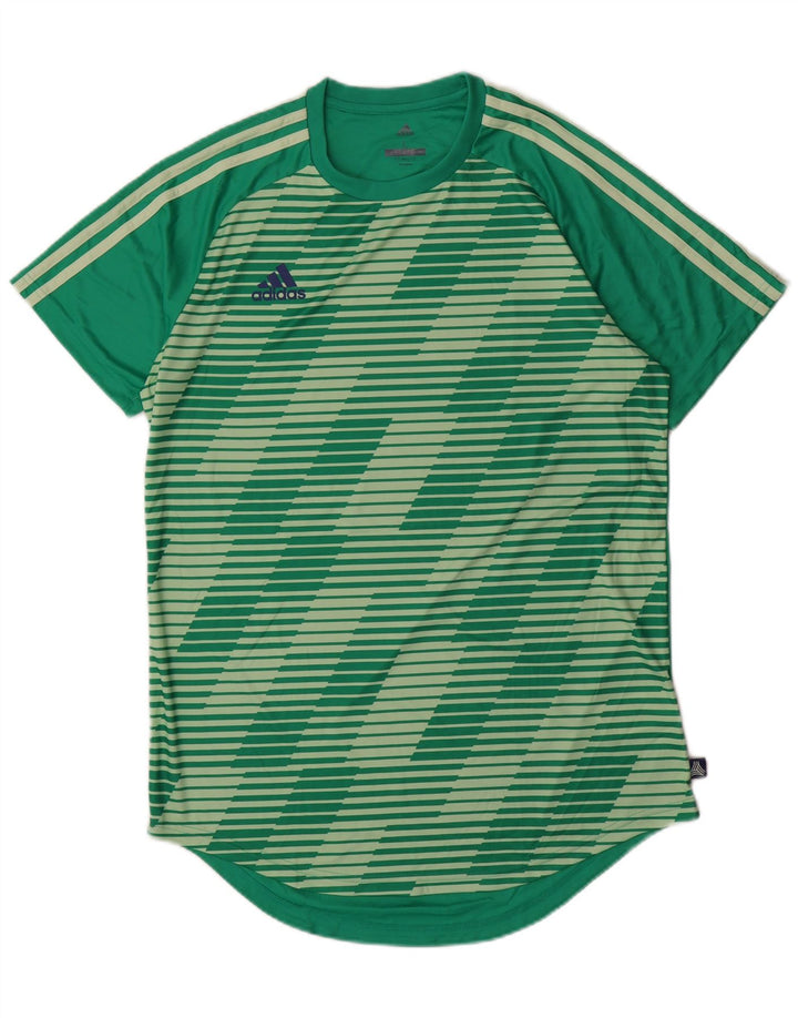 ADIDAS Mens Climalite Camiseta Top Grande Listrado Verde Poliéster
