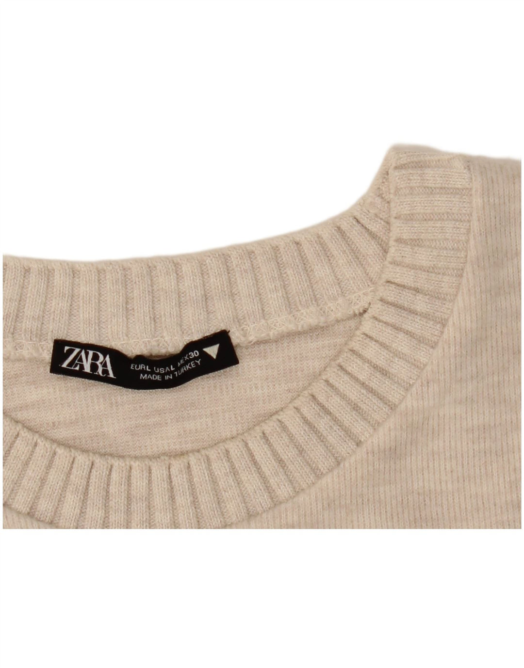 Zara Suéter feminino com gola redonda, Reino Unido 16, grande, bege