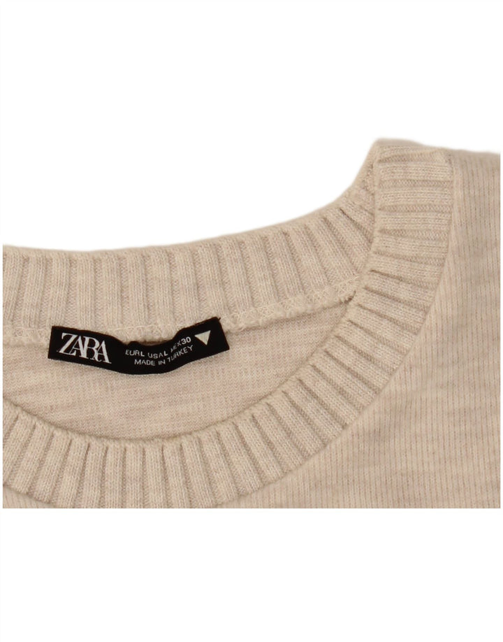 Zara Suéter feminino com gola redonda, Reino Unido 16, grande, bege
