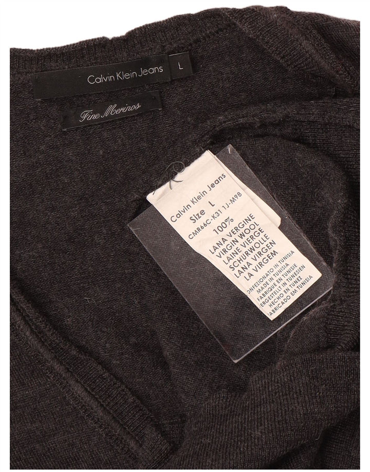 CALVIN KLEIN JEANS Suéter cardigã masculino grande lã merino cinza