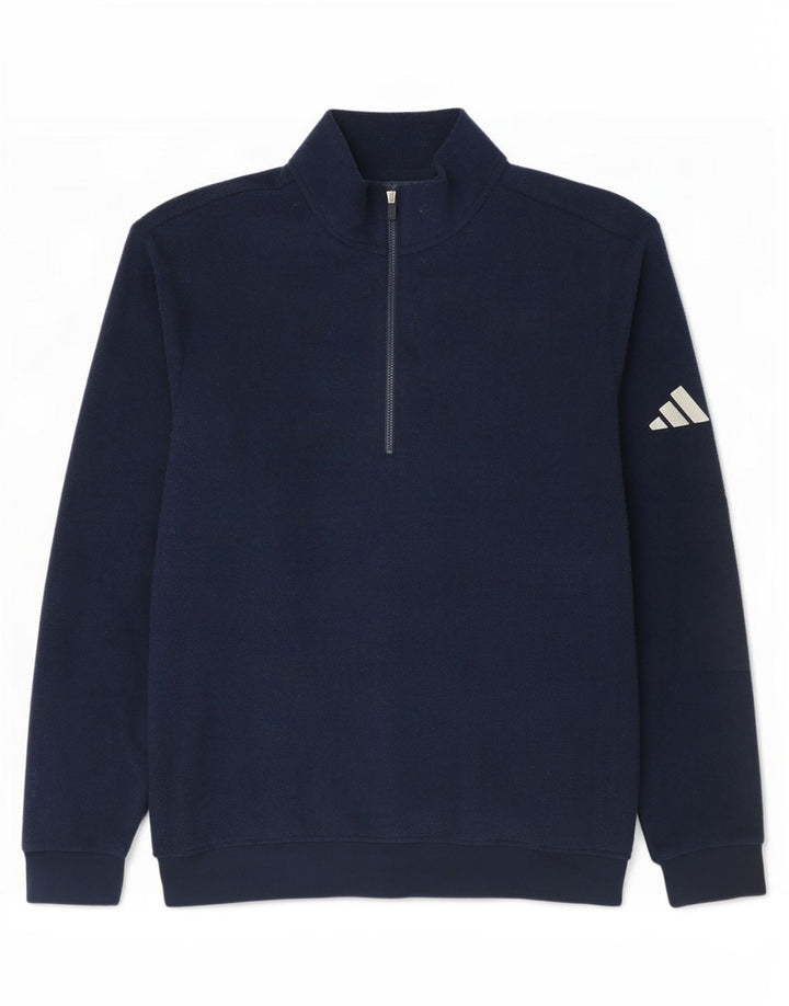 Adidas Mens Zip Neck Fleece Jumper Médio Azul Marinho Poliéster