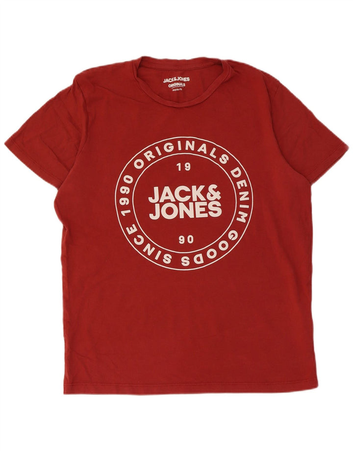 Camiseta masculina JACK & JONES com ajuste regular gráfico de algodão vermelho médio