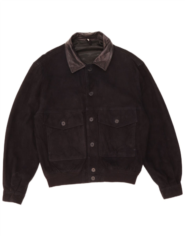 Jaqueta bomber masculina vintage de camurça IT 52 XL couro preto