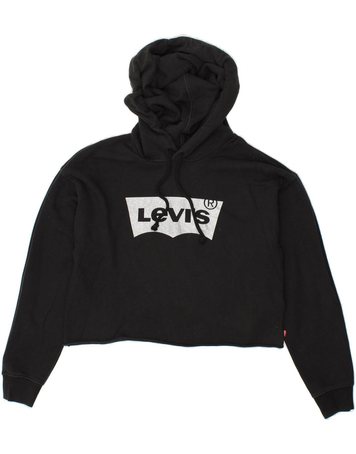 LEVI'S Womens Crop Hoodie Jumper UK 6 XS Black Cotton Vintage Levi's and Second-Hand Levi's from Messina Hembry 