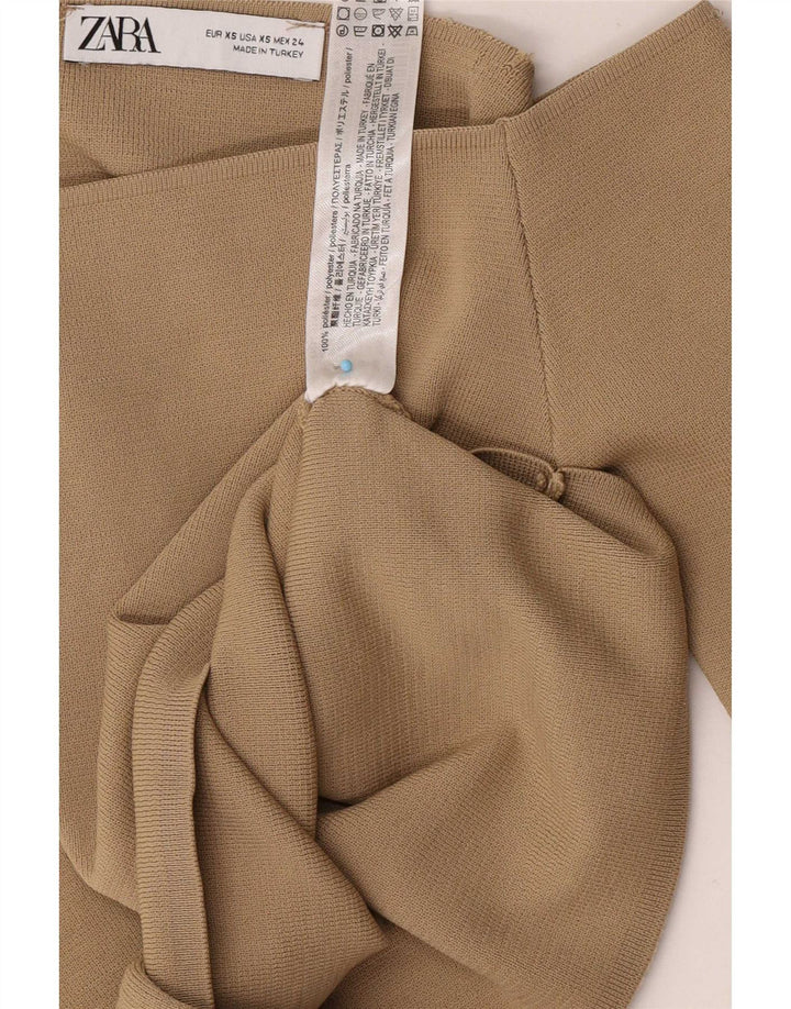 Zara Top feminino com ombro de fora UK 4 XS Poliéster bege