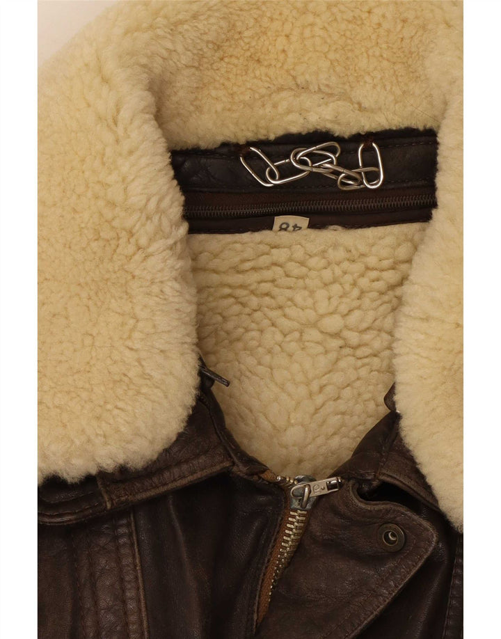 Jaqueta masculina vintage de couro shearling IT 48 marrom médio