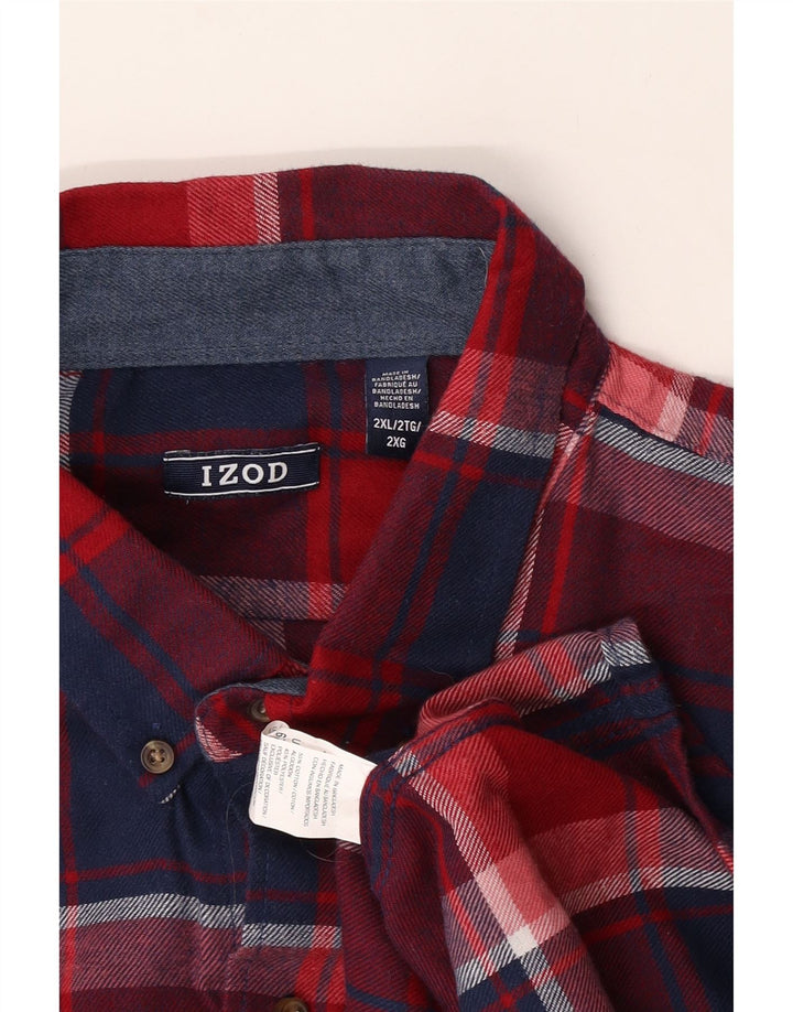 Camisa masculina de flanela Izod 2XL algodão xadrez vermelho