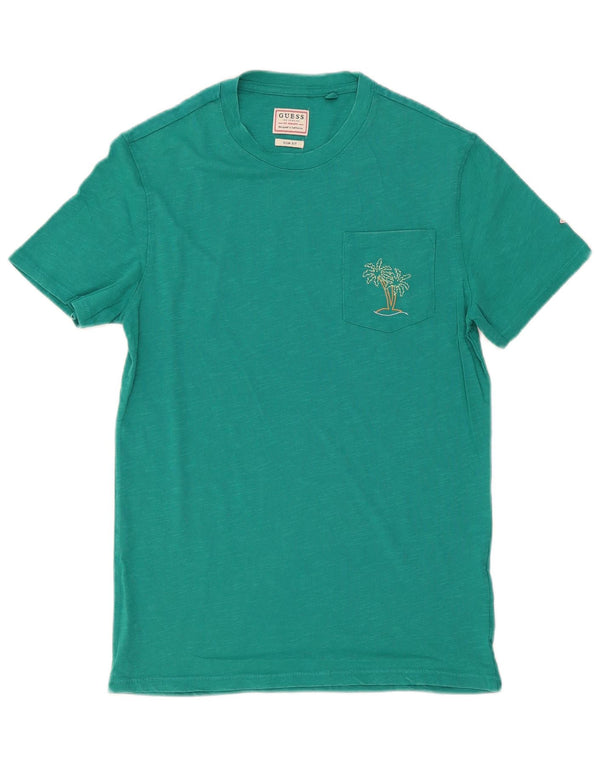 Guess Mens Camiseta Slim Fit Top Pequeno Algodão Verde