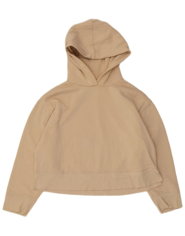 Zara Womens Crop Hoodie Jumper Reino Unido 16 Grande Algodão Bege