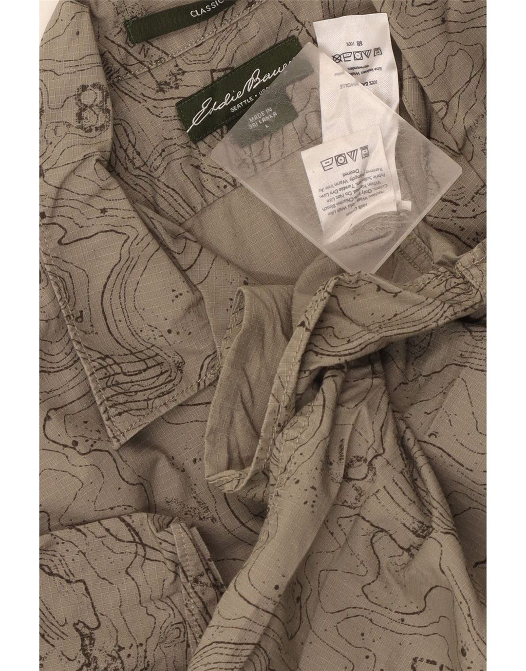 Camisa masculina Eddie Bauer com padrão abstrato clássico ajuste grande algodão bege