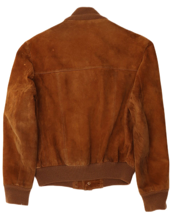 Jaqueta bomber masculina vintage de camurça Reino Unido 38 couro marrom médio