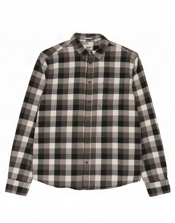 Camisa masculina de flanela Wrangler Regular Fit pequena cinza xadrez algodão