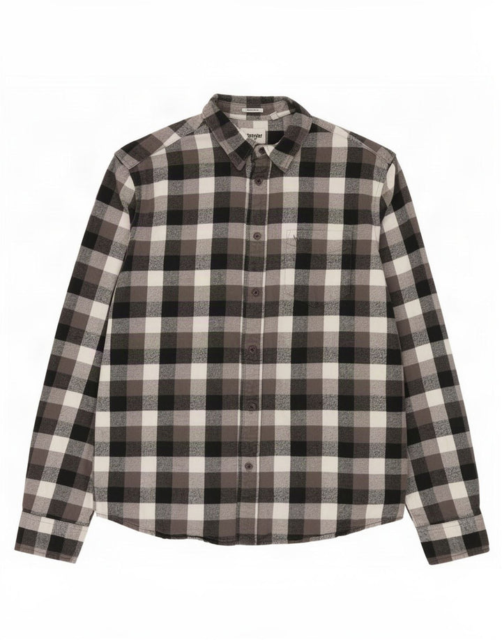 Camisa masculina de flanela Wrangler Regular Fit pequena cinza xadrez algodão