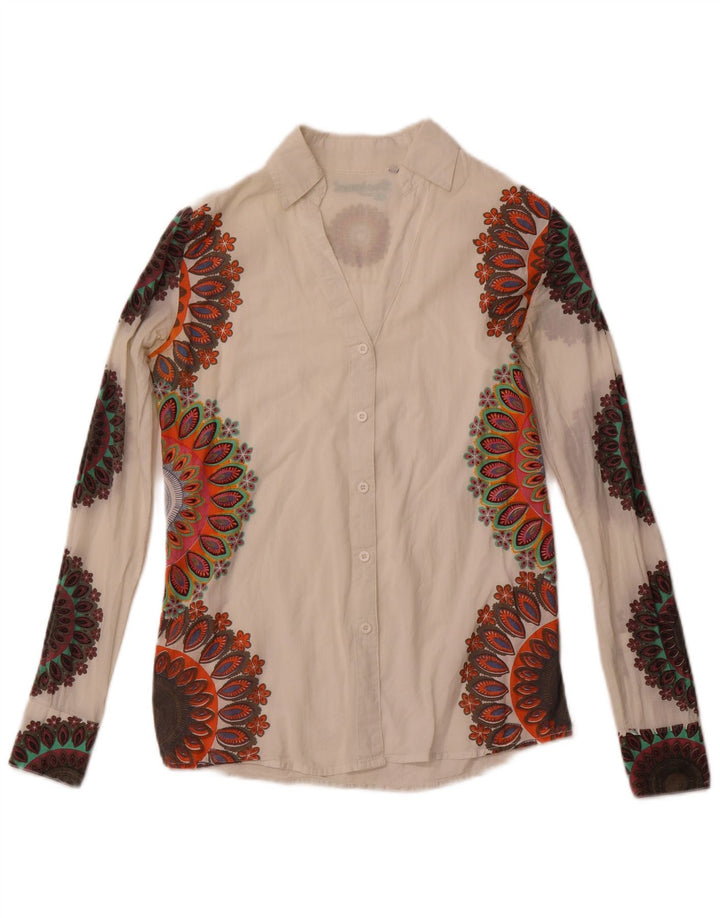 Camisa gráfica feminina DESIGUAL UK 6 XS algodão paisley branco