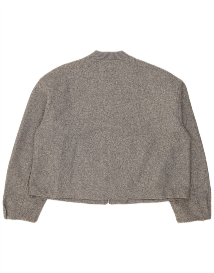 Zara Womens Crop Oversized Bomber Jacket UK 10 Pequeno Poliéster Cinza