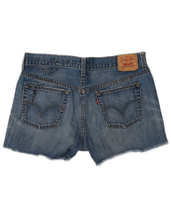 Shorts jeans feminino Levi's 501 gráfico W30 algodão floral azul médio