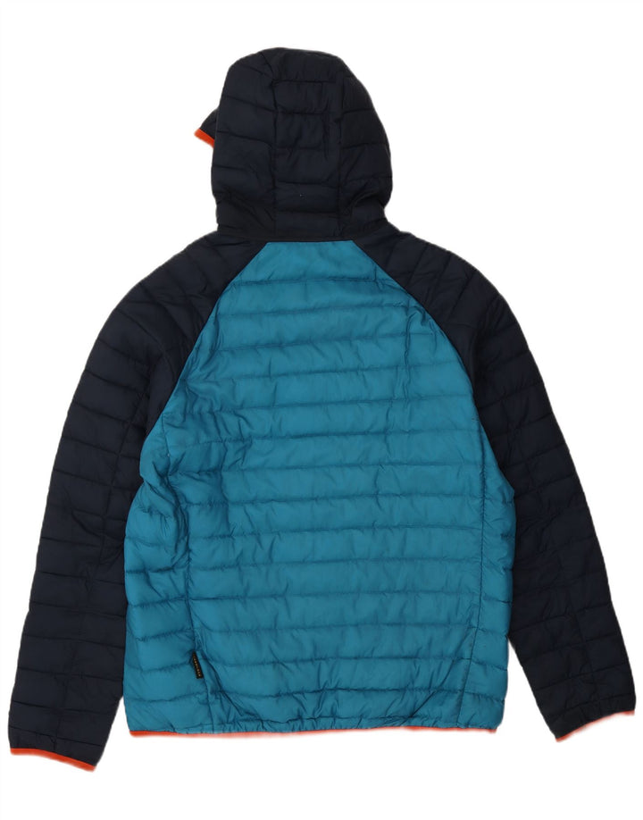 Jaqueta masculina acolchoada com capuz Jack Wolfskin Reino Unido 36/38 bloco colorido azul médio
