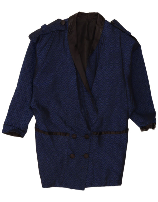 Casaco feminino vintage com peito duplo Reino Unido 16 grande azul marinho geométrico