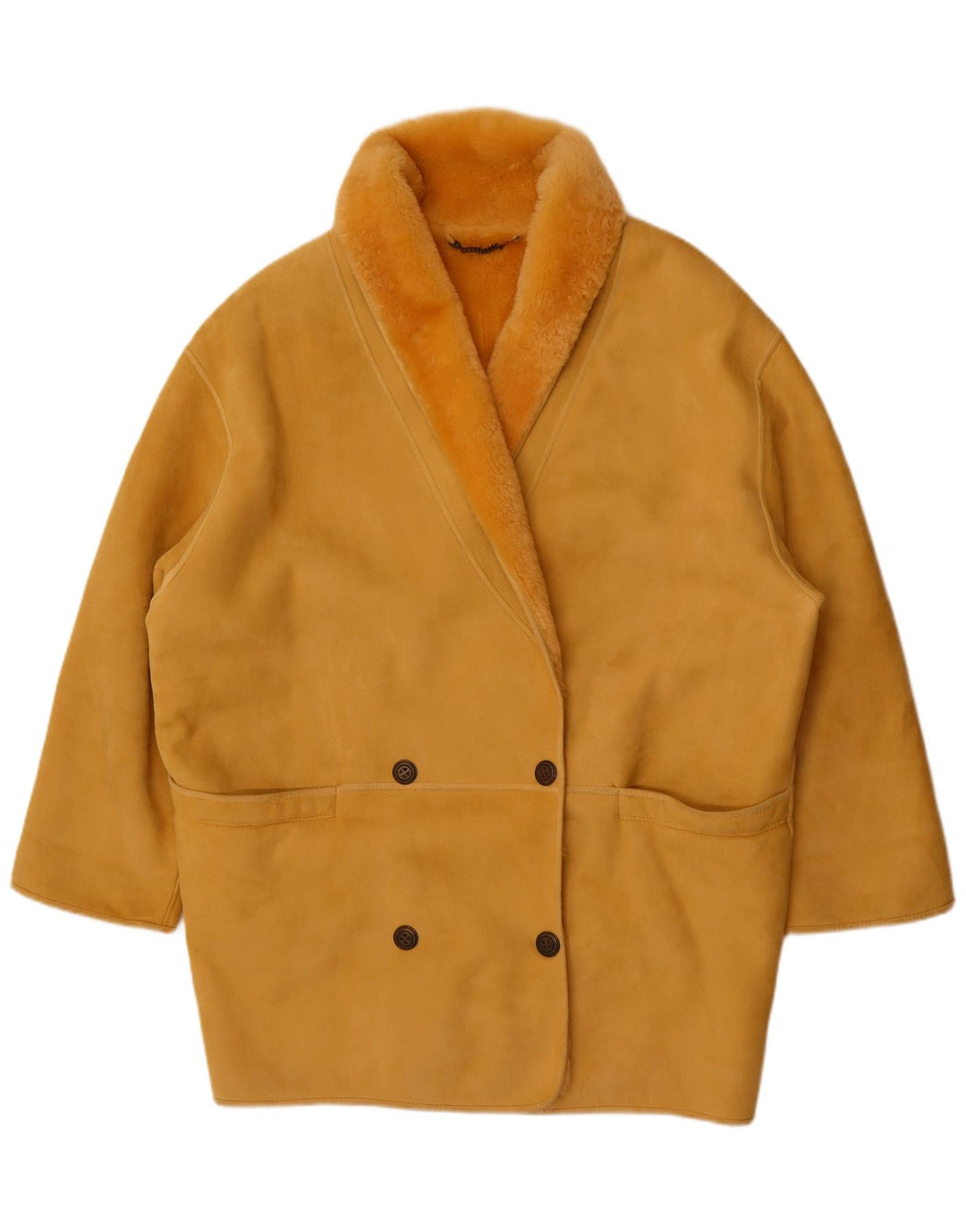 Casaco feminino vintage duplo breasted oversized shearling IT 44 médio amarelo