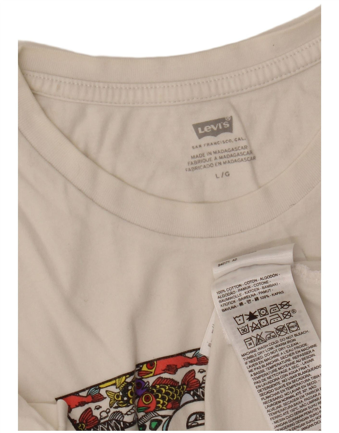 Camiseta feminina gráfica Levi's UK 16 grande algodão branco