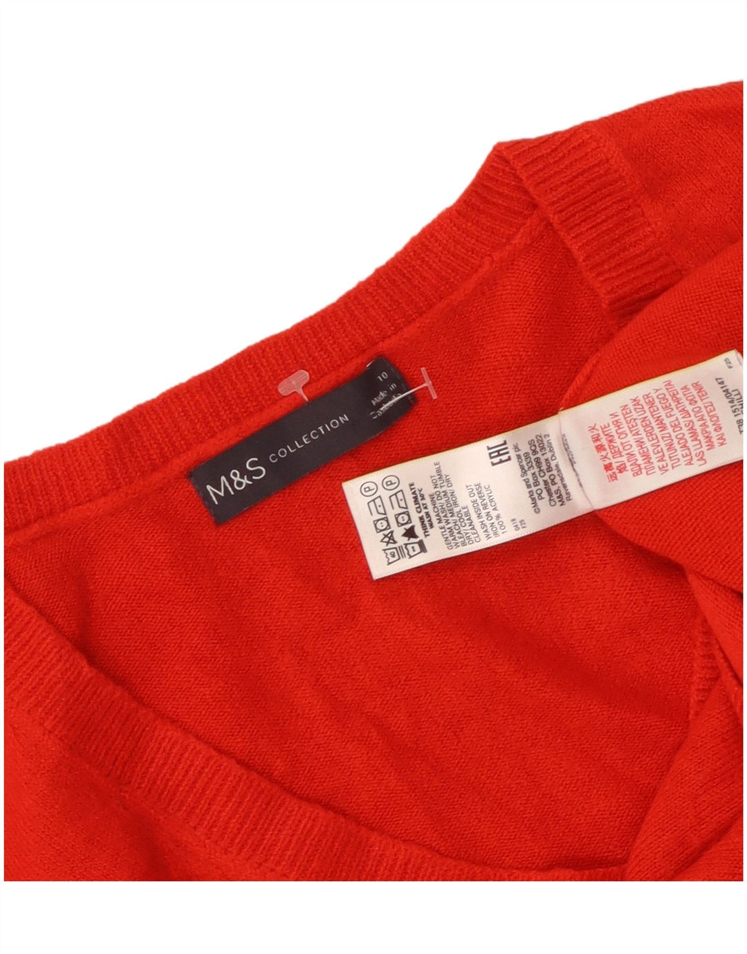 MARKS & SPENCER Suéter feminino com decote em V Reino Unido 10 pequeno acrílico vermelho