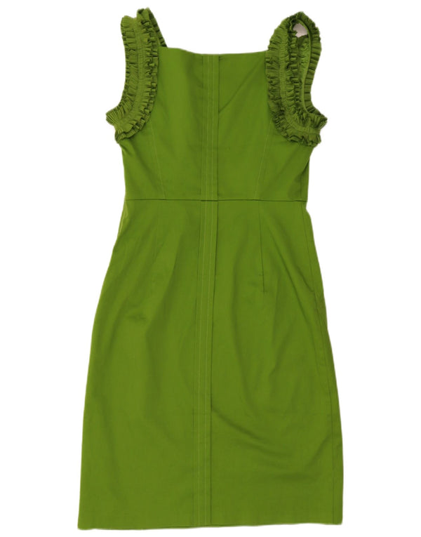 Vestido feminino Ted Baker com babados e bainha sem mangas, tamanho 3, algodão verde médio