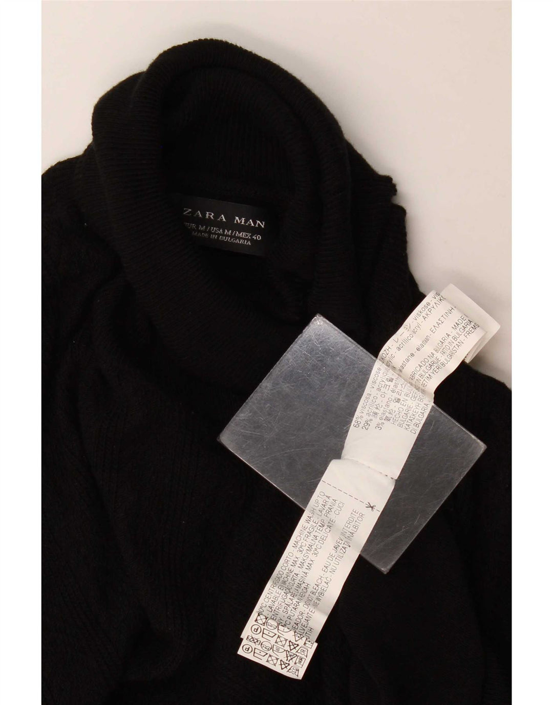 Zara Suéter masculino com gola redonda e viscose preta média