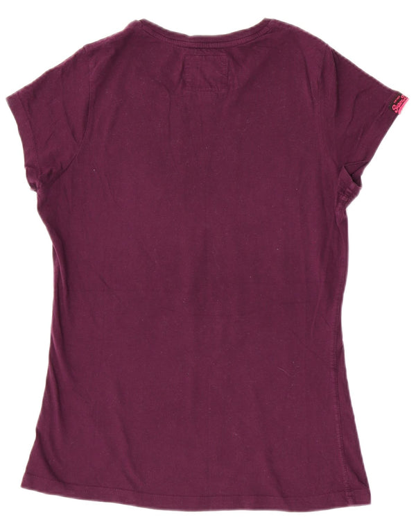 Camiseta feminina Superdry com estampa gráfica UK 14 grande algodão roxo