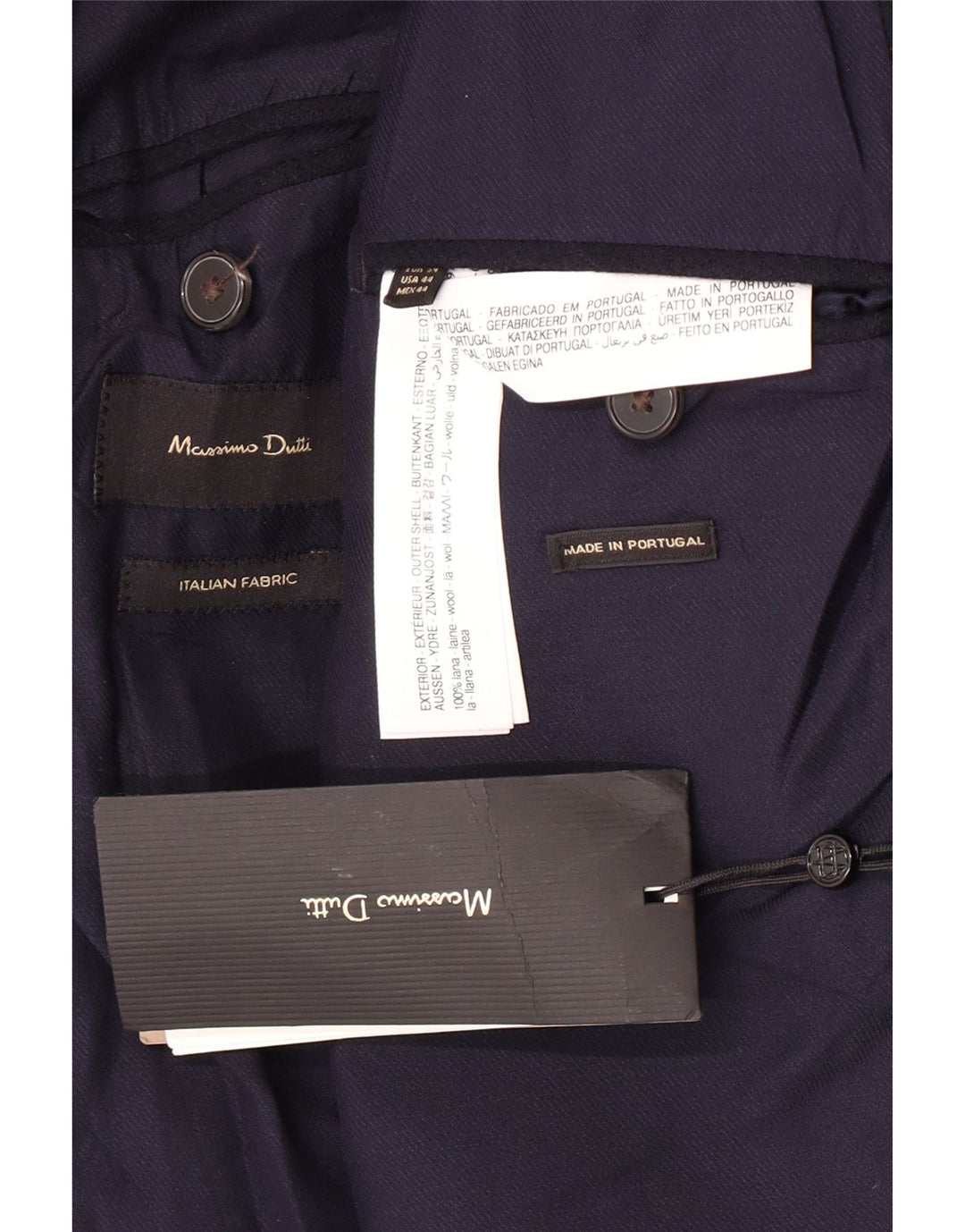 Jaqueta blazer masculina Massimo Dutti com 2 botões EU 54 XL lã azul marinho