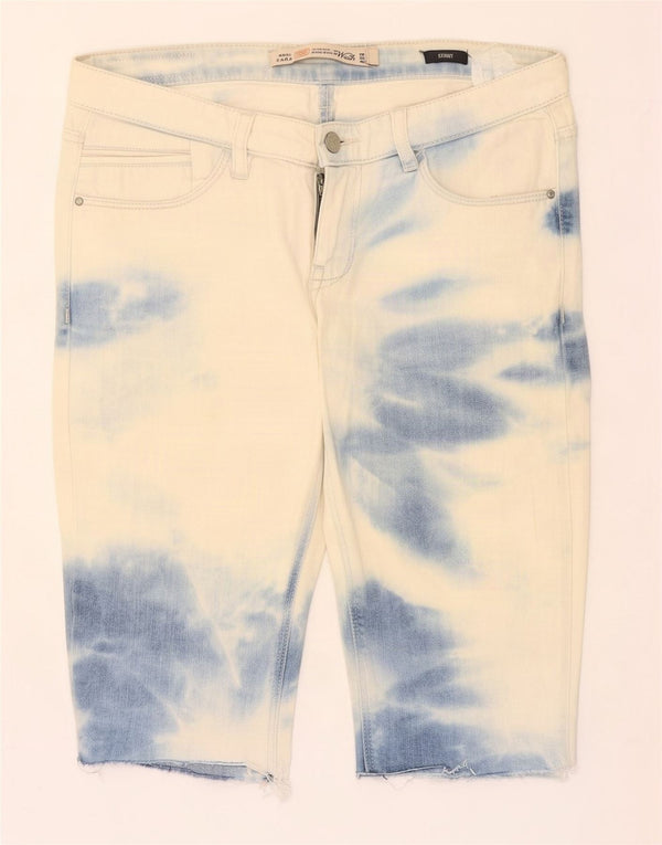 Zara Shorts jeans feminino Trafaluc skinny UE 38 pequeno W28 azul tie-dye