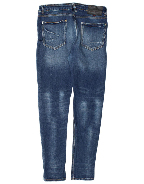 Zara Mens Distressed Slim Jeans EU 42 Grande W32 L32 Azul Algodão
