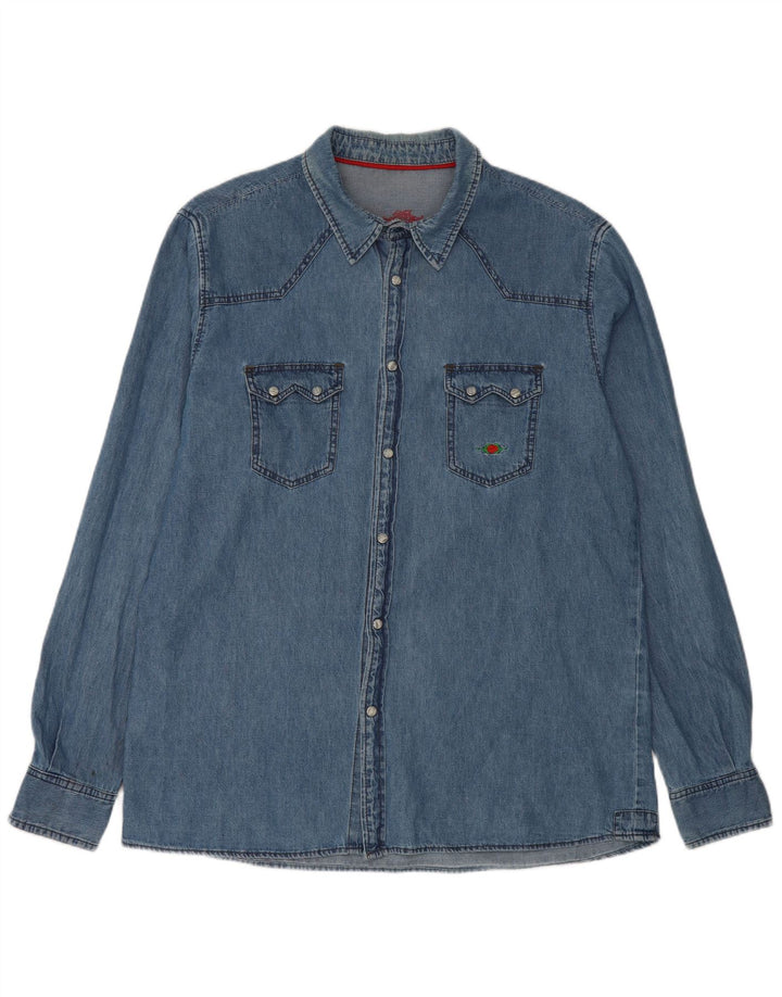 Camisa jeans masculina Charro grande algodão azul