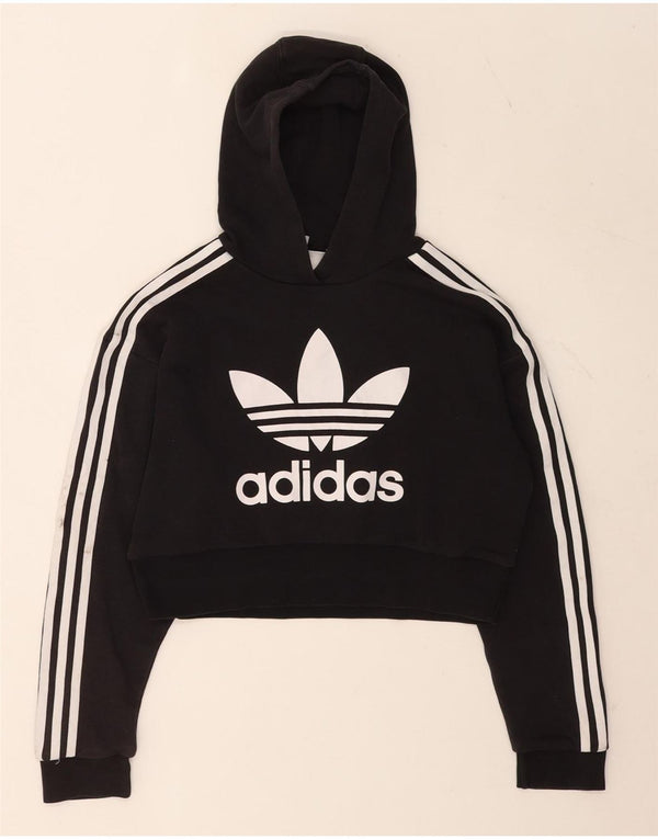 Suéter Adidas feminino Crop Graphic com capuz 11-12 anos algodão preto