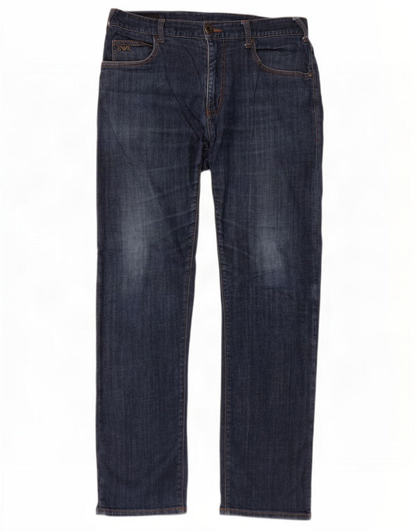 Calça jeans reta feminina Emporio Armani W32 L30 azul algodão