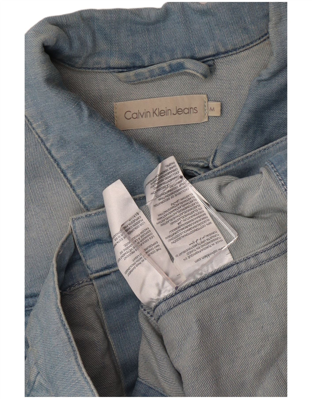 Jaqueta jeans feminina Calvin Klein Jeans cortada Reino Unido 12 algodão azul médio