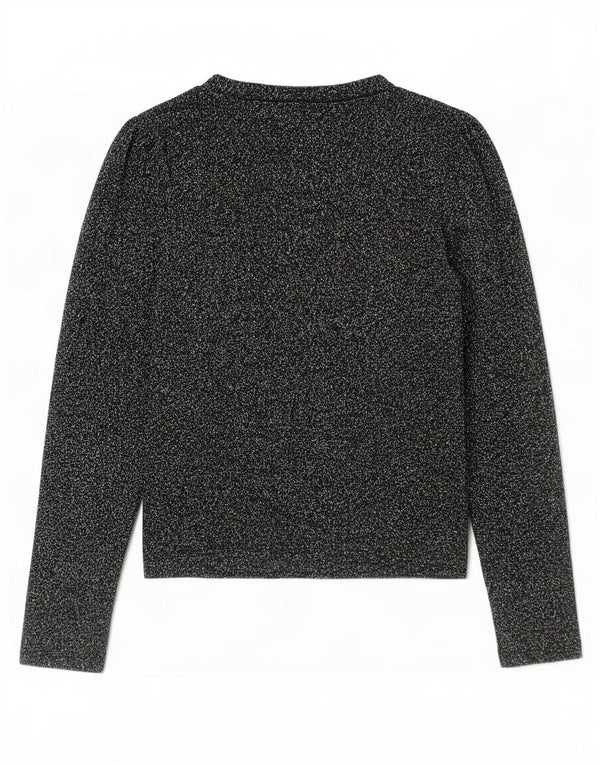Top feminino Zara manga comprida UK 10 pequeno poliéster manchado preto