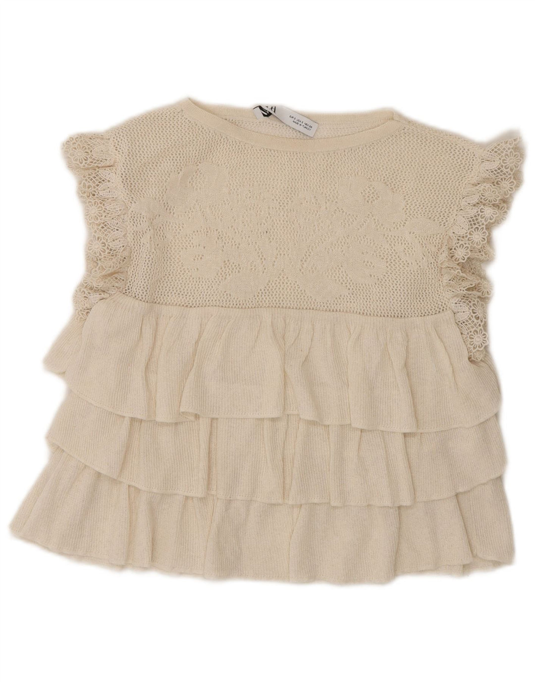 Blusa feminina Zara sem mangas crop top Reino Unido 8 pequeno poliéster branco